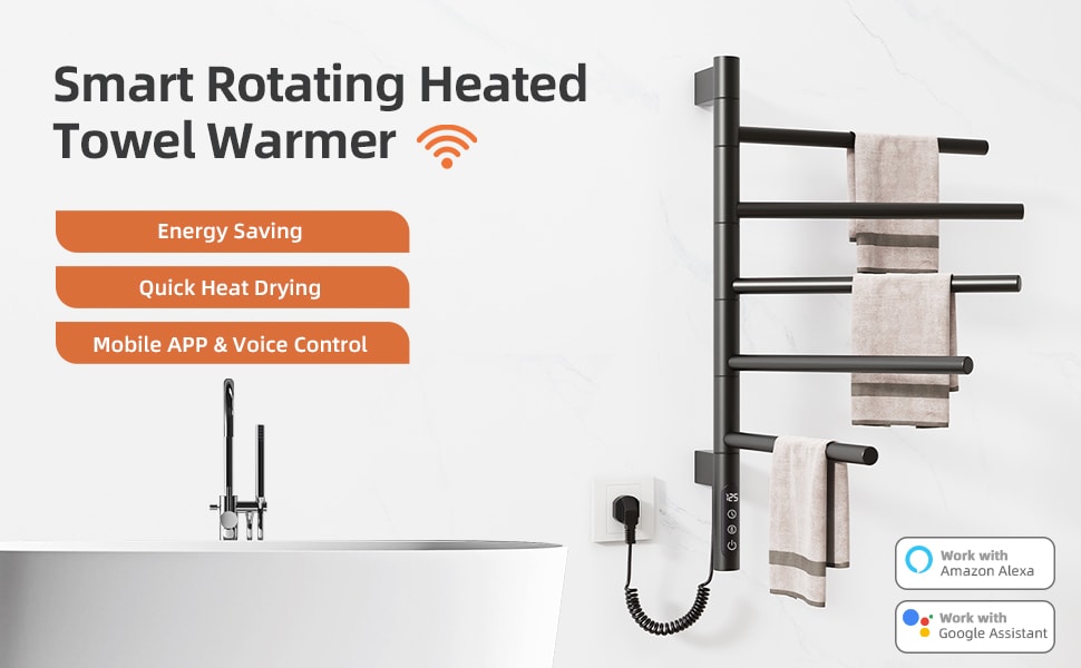 Smart Heated Towel Rack With Wi-fi App Control For Modern Bathroom_voghion.com